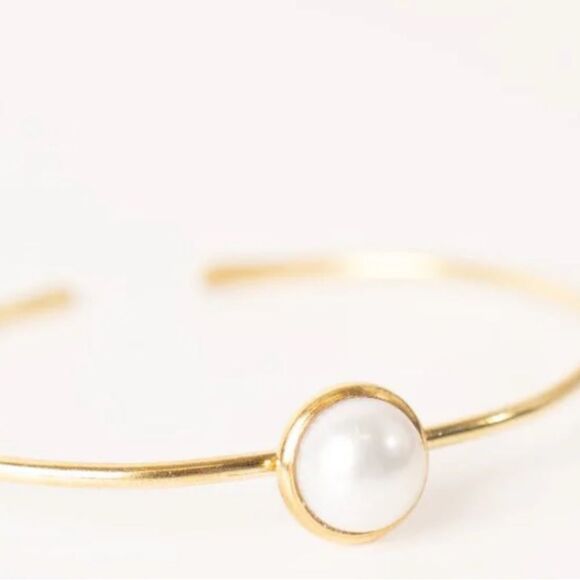 Heyday Brass Cuff Adjustable Bracelet with 8mm Pearl Accent - Picture 2 of 6